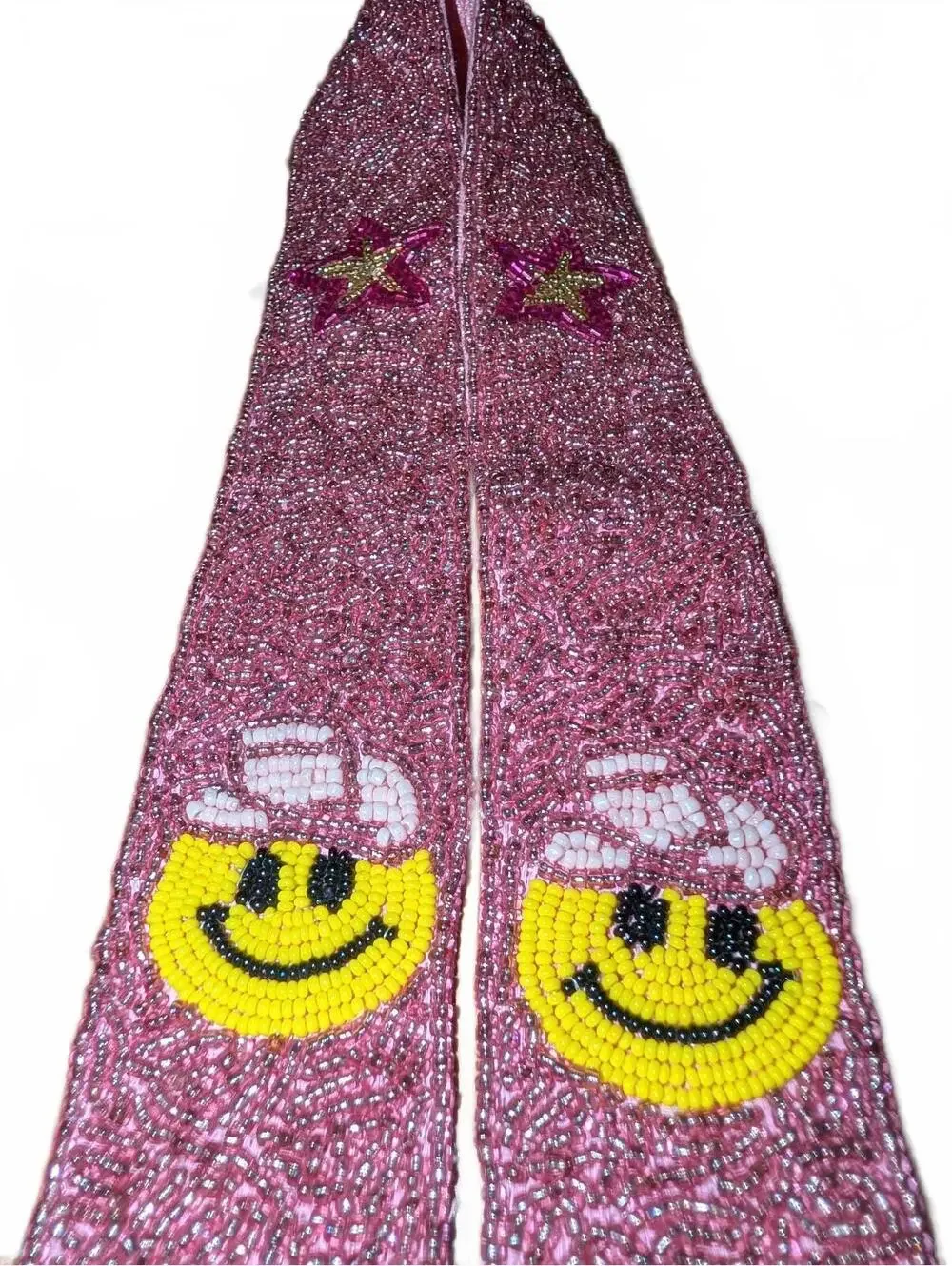 Beaded Pink Strap with Smiley Face and Star Embellishments